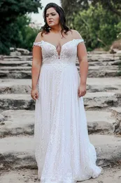 2020 nova chegada vestidos de casamento renda applique sem mangas plus size vestidos de casamento uma linha trem varredura zíper fora do ombro tule bri231y