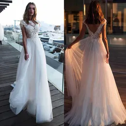 2020 Великолепные свадебные платья Аппликационные кружева с крышкой рукава Boho Bridal платья см. Плюс размер дешевый