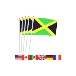 Bandiera sventolante tenuta in mano giamaicana per uso interno all'aperto, tessuto in poliestere 100D, crea le tue bandiere