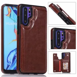 PU Leather Bracket Phone Back Case Cover Card Slots Double Przycisk do Huawei P30 Pro P30 Lite 100 sztuk / partia