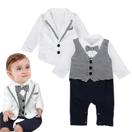 Neugeborenen Kleidung Set Bebes baby Jungen kleidung Baby Strampler + Mantel Mit Krawatte Baby Kleidung Gentleman 0-24 Monate