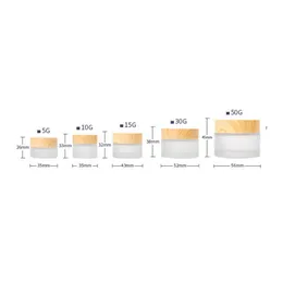 서 리 낀된 유리 용기 크림 병 라운드 화장품 항아리 손 얼굴 포장 병 5g 50g 항아리 나무 서리 낀 유리 용기 크림 병 라운드