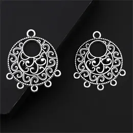 50Pcs Silver Color Round Shaped Ethnic Chandelier Charms Making Women Earrings Connector Handmade Jewelry 30x35mm A3247