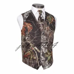 Camo Mens Wedding Vests Ytterkläder Groom Vest Camouflage Slim Fit Mens Västar (Vest + Tie)