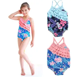 Dzieci Floral Print Swimwear 2019 Summer Ruffle Kostium Kąpielowy Baby Sling Bikini Kids Jeden kawałki Swimsuit C6505