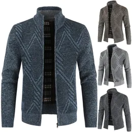 Men's Jackets Mens Knitting Solid Color Sweater Coat Stand Collar Thickening Cardigan Lapel Retro Keep Warm Fashion Outerwear M-3XL