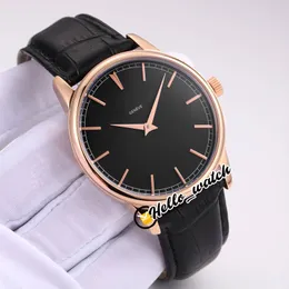 Nowa tradycja Genelle 43075 000R-B404 43075 Azjatycka 2813 Automatyczna męska zegarek Rose Gold Case Black Dial Skórzany pasek Zegarki Hel183J