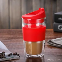 Värmebeständig isolerade tumblers dubbeldäck Glas Kaffekopp Silikon Skal Mugg Värmeisolering Ärmskontor 24 8Bye1