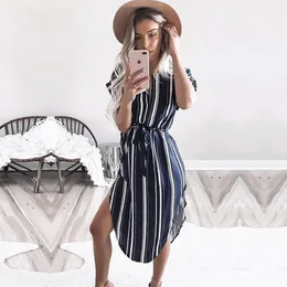 2019 Summer Women Striped Officel Batwing Bandnik z krótkim rękawem Bandage Bodycon Beach Party Dress Vestidos Mujer C19041701