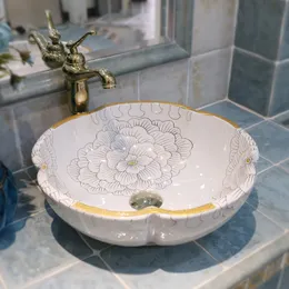 Flower Art Procelain Lavabo d'arte in stile vintage cinese Europa Lavabo da appoggio in ceramica Lavabo da bagno Lavelli da bagno lavandino del bagno