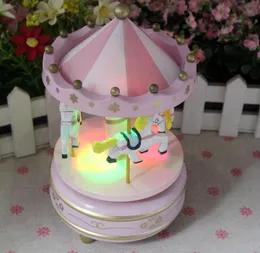 new year factory whilesale With lights oh carousel music wooden music box home furnishing a Christmas gift will shine Wind-up Toys