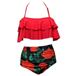 9 stilar Dam midja Polka Dot Bikini Sexigt tryck Badkläder Sommar Beachwear Lotus Leaf Floral Bikini Set BH Baddräkt Baddräkter Dam