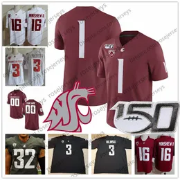 American College Football Wear Custom Washington State Cougars 2019 WSU Any Name Number Red White Gray 10 Trey Tinsley 18 Anthony Gordon Minshew NCAA 150TH Jersey 4