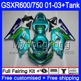 + Tank dla Suzuki GSX-R750 GSXR 750 600 K1 GSXR600 01 02 03 294HM.32 GSX R600 R750 GSXR-600 GSXR750 MOVISTAR CYAN HOT 2001 2002 2003 2003