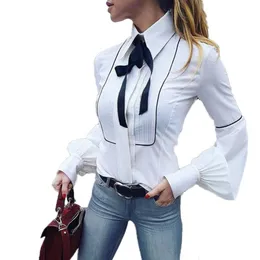 2018 Womens Tops and Bluses Vintage White Bow O Neck Long Sleeve Shirt Fashion Office Lady Clothing Camisa Feminina 2023 Hot Selling