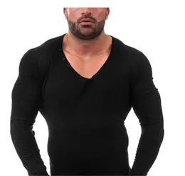 Maglietta da uomo manica lunga Designer Summer New Slim sottile scollo a V Skinny Tinta unita Fashion Trend Uomo Sports Bottoming Shirt Abbigliamento