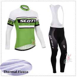 Mens Scott Winter Thermal Fleece Långärmade Cykling Jersey Bib Byxor Set Mountain Bike Kläder Racing Sportkläder Ropa Ciclismo Y21031304