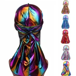 Men's Laser Silky Durags Turbante Bandanas Headwear Mulheres Coloridas Mulheres Silky du Pano Durag Onda Caps Acessórios Doo Rag