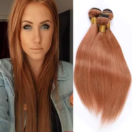 Średni Auburn Human Hair Wiązki 300gram Silky Proste Peruwiańskie Auburn Ludzki Włosy Splot Extensions # 30 Light Brown Virgin Włosy Wefts 10-30 "