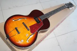 Factory Custom Semi-hollow Tobacco Sunburst Electric Guitar With Flame Maple Veneer,Can be customized