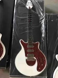 China Custom Made White Electric Guitar BM Brian Guitar Red Tortoise Shell PickGuard 3 Pickups Tremolo Bridge 24 FRETS Gratis frakt