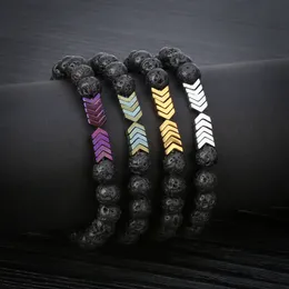 Manlig och kvinnlig vulkanisk sten 8 mm Lava Rock Pärlor Arrow Bracelet Essential Oljespridda pärlor Män och Kvinnor Armband