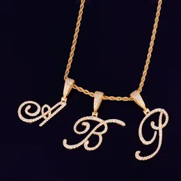 Hip Hop Smycken Ice Out Zircon Cursive Bokers Pendant för män / Kvinnor Charm Rock Street Necklace med repkedja