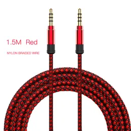 3.5mm Auxiliary Aux Extension Audio Cable Unbroken Metal Fabric Braiede Man stereokabel 1,5m 3m för iPhone Samsung HTC MP3-högtalare