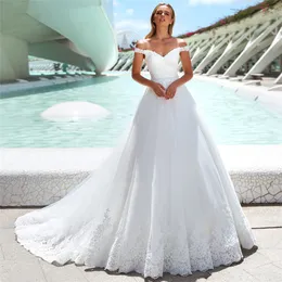 Off Axel A-Line Wedding Dresses Lace Appliques Bandage Back Long Vintage Bridal Clows Customized Vestidos de Mariee Formell