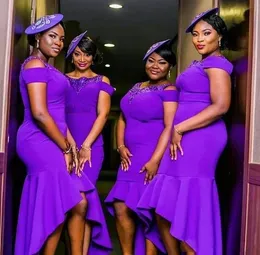Modern Purple Plus Size Bridesmaid Dresses High Low 2020 African Wedding Guest Dress Gowns Maid of Honor