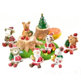 Mini Resina Natale Figurine di Animali Babbo Natale Albero di Natale Polyresin Artigianato Regali Casa Giardino Statue Decorative Play House Prop