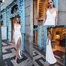 Simple Cheap Beach Evening Dresses Spaghetti Straps Sheath Thigh-High Slits Backless Country Gowns Plus Size ED1342