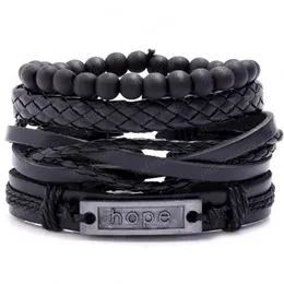 100% genuine leather bracelet Beading Hemp rope black hope bracelet Men's Combination suit Bracelet 4styles/1set