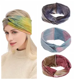 Bohemian new elastic girls sports hair band women's tie dye cross headband wide edge headdress 12 colors