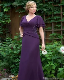 Elegant Dark Purple Mother Of The Bride Dresses Long New Chiffon Ruched Beach Wedding Guest Dress Groom Mothers Prom Party Gowns