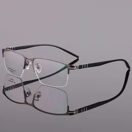 Luxury-Eoouooeデザイン男性金属光学ガラスセミリムレスフレームメンズ処方GAFAS Myopia男性メガネOculos de Grau Masculin