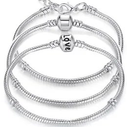 Antik 925 Sterling Silver Charm Armband European 3mm Snake Chain Fit Pandora Charms Bead Bangle Armband för kvinnor