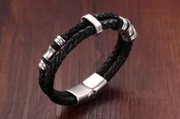 Mode Wide Mens Weave Chain Wristband Rostfritt stål Läderarmband för män Klassiska Armband Bangle Smycken