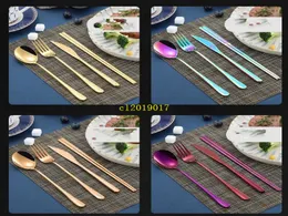 100 Сетные корейские столовые наборы из нержавеющей стали Длинные ручки нож вилка ложка палочек для еды набор красочных столовых приборов для свадебных кухонных аксессуаров