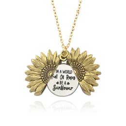 You Are My Sunshine Engraved Necklaces 11 Styles Sunflower Locket Pendant Necklace Choker Women Sweater Chain Flower Jewelry