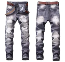 Mense Pleated Paneled Biker Jeans Fashion Designer Straight Leg Motocycle Slim Fit Washed Luxurr Denim Pants Trousers2209