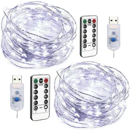 2packs DC5V USB 5M LED Silver Copper Wire String Lights with Remote Controller