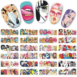 12pcs/set Pop Art Designs Decal DIY Water Transfer Nail Art Sticker Cool Girl Lips Decorations Full Wraps Nails JIBN385-396