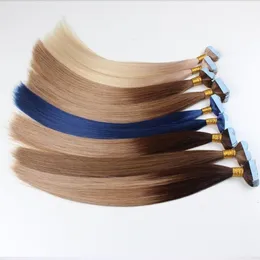 Opzione 3 colori 16 "18" 20 "22" 24 "nastro biadesivo di trama della pelle dei capelli indiani nelle estensioni dei capelli umani 80 pezzi 200gr / lotto