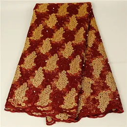Hot Selling African Beaded Broderi Lace Fabric för klänningar Bröllopskväll Party bär spetsmaterial Gratis frakt bf0035