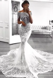 2019 Sexy Full Lace Mermaid Bröllopsklänningar Bateau Neck Illlusion Korta ärmar Tulle Applique Bröllop Bröllopklänningar Robe de Mariée BC0823