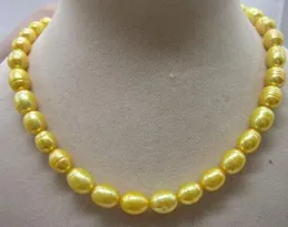 10-11mm Mar Sur Natural Arroz Dorado Forma Collar de Perlas 18 Pulgadas