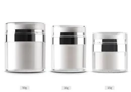 15 30 50g Pearl White Acrylic Airless Jar Cream Słoik ze Silver Collar 15 30 50 ml Kosmetyczne Premorowe balsam pompy Butelka SN2560