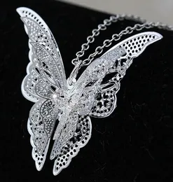 Fashion- New Women Lady Girl 925 Sterling Silver Plated Butterfly Necklace Pendant Fit Charm Fashion Jewelry Christmas Gift