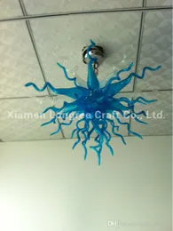 100% Hand Blown Glass Pendant Lamps Modern Art Deco Chandelier Light LED Bulbs Blue Small Size for Bedroom Decor
